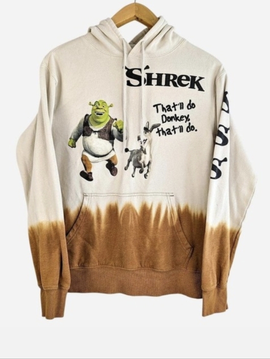 Shrek Tops - Shrek "That'll Do Donkey" Dip‎ Dye Hoodie Beige Brown Graphic Sweatshirt l Small